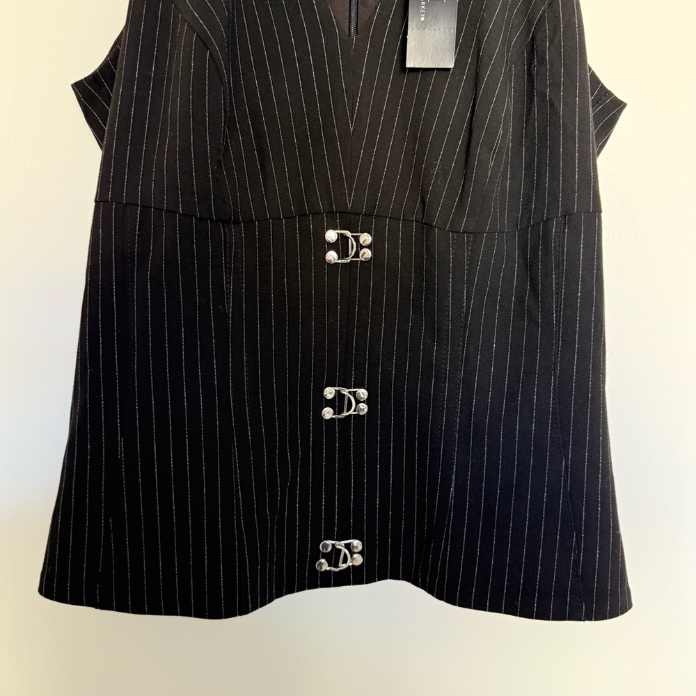 White House Black Market Pinstriped Hook & Eye Halter Top - Picture 6 of 11